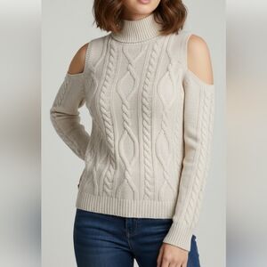 Ardene Cream Cable Knit Turtleneck Sweater Off The Shoulder
